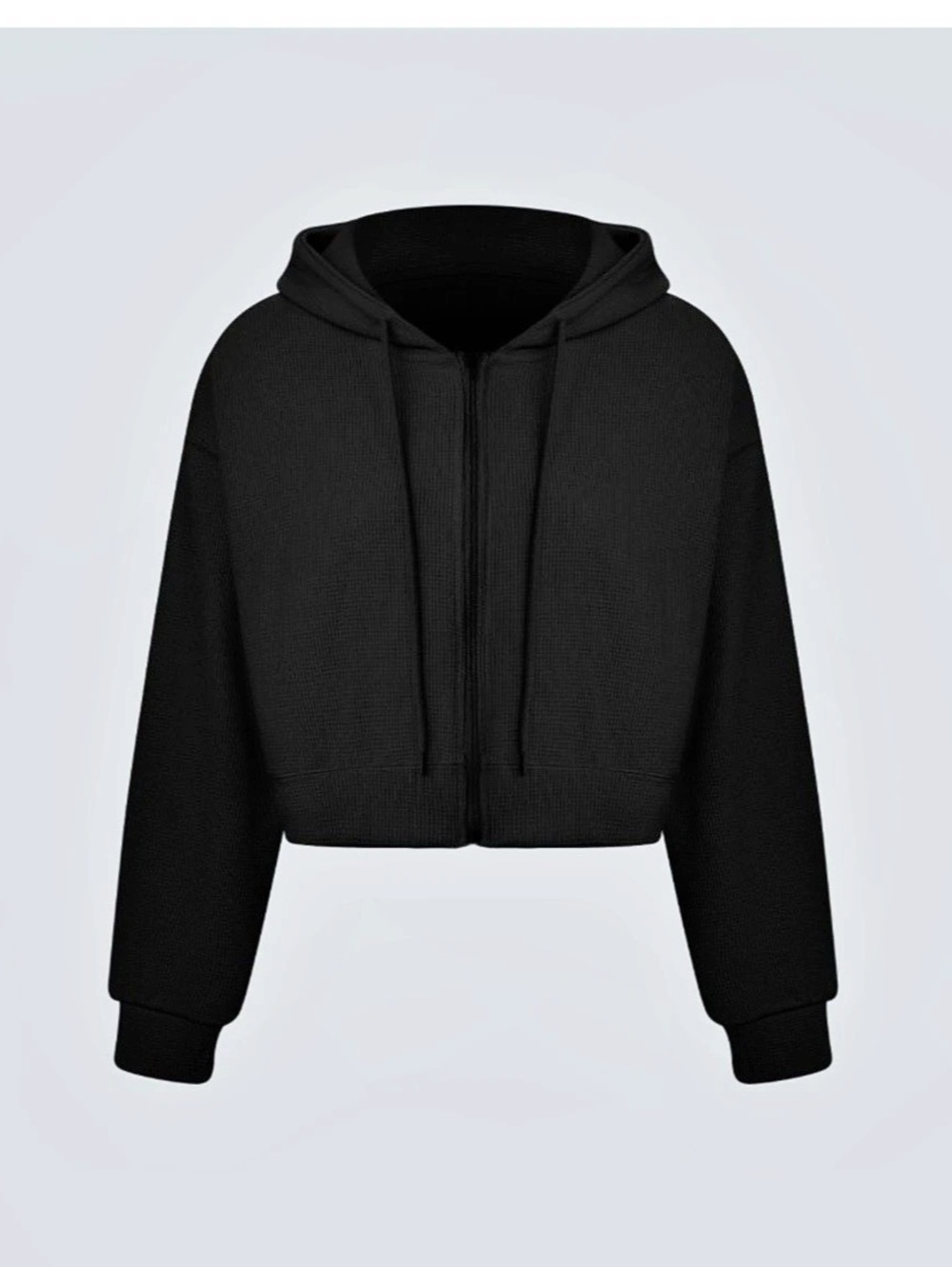 Halara Waffle Hooded Drawstring Zipper Cropped Casual Cotton Sports Sweatshirt
